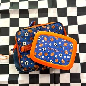 Bentgo Kids Prints Sports Lunch Box & Bag SET - Orange and Blue